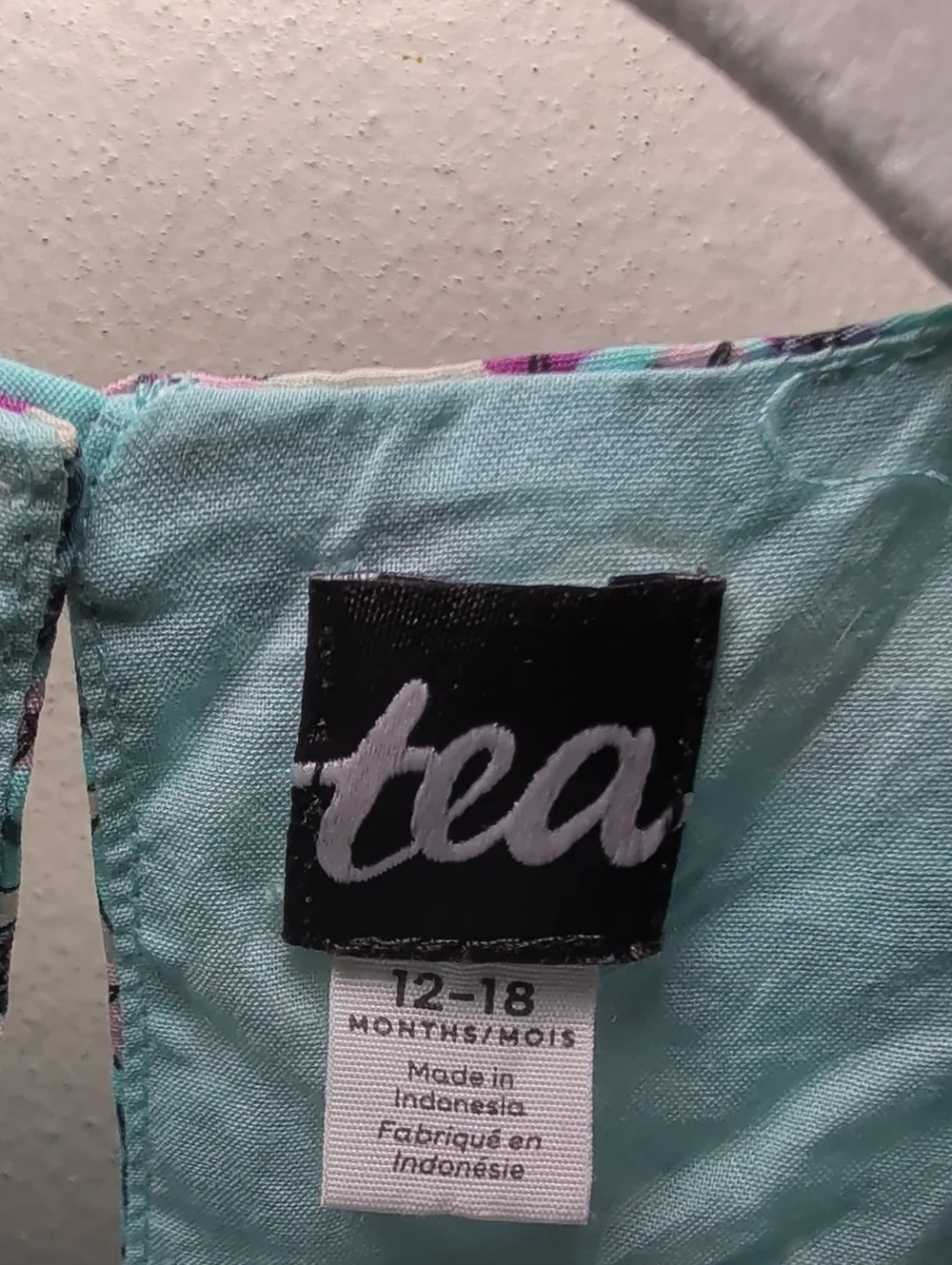 Tea Collection Floral Swans Babydoll Dress Aqua Purple Flutter Sleeve 12-18M